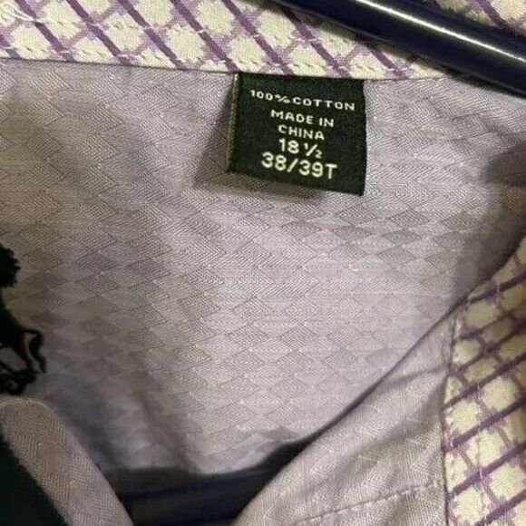 English Laundry Men's Sz 18.5 38/39T Purple Diamond Button Up Dress Shirt Flip - Picture 11 of 11